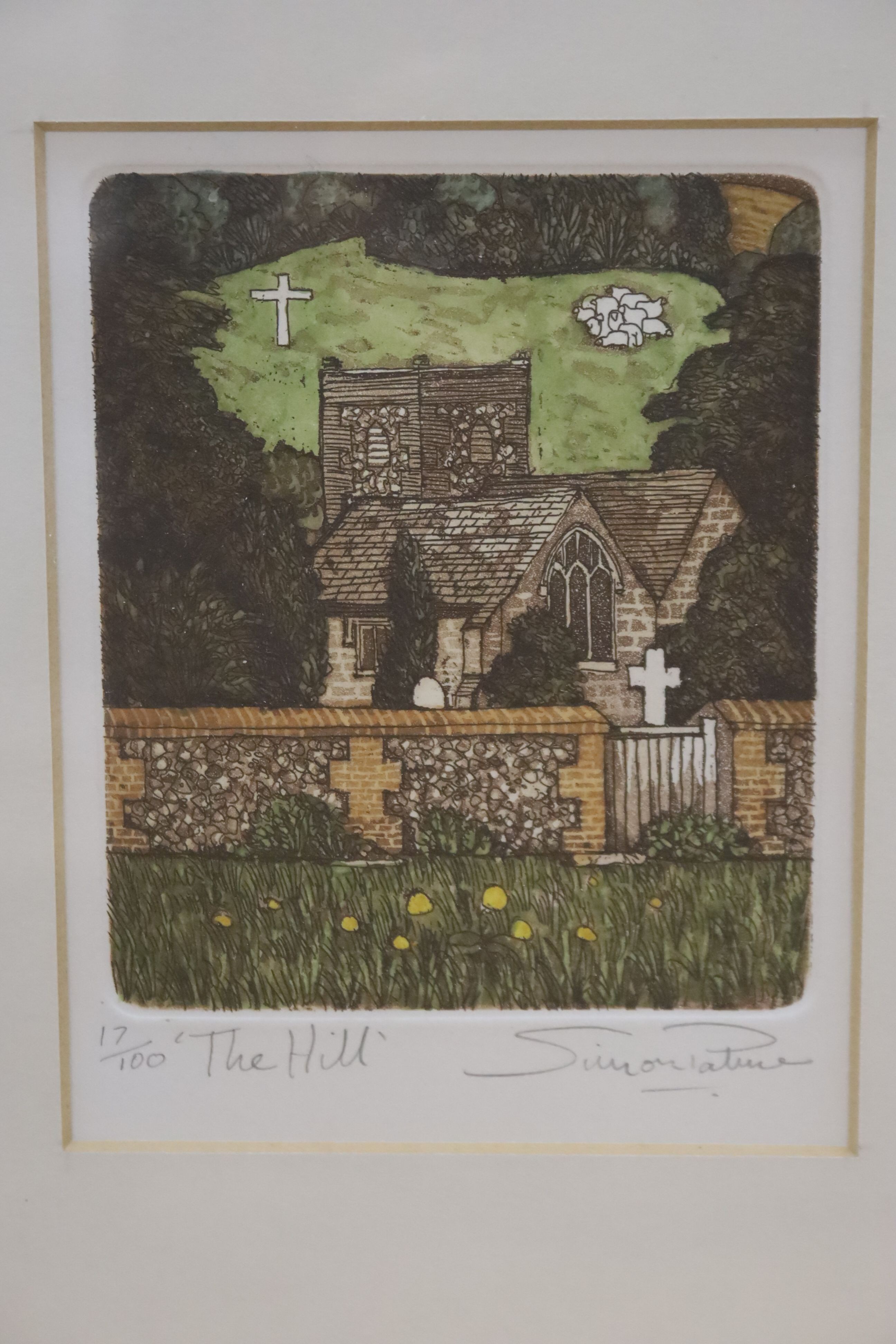 Simon Palmer, two limited edition prints, 'The Hill' and 'The Field', signed in pencil, 17/100 and 35/100, 12.5 x 11cm